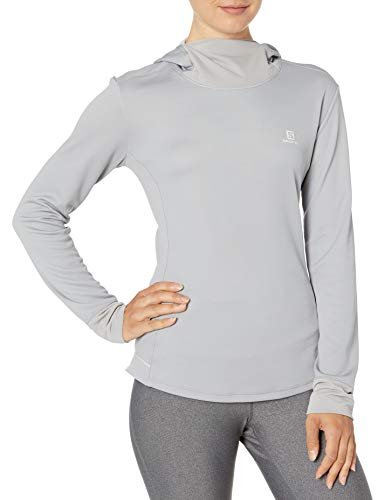 Salomon damska bluza sportowa, Agile LS bluza z kapturem W, poliester, szary (stop/wrzos), rozmiar L, LC1158600