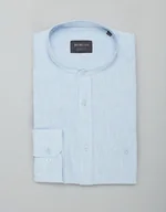 Koszule męskie - Koszula męska lniana ze stójką lentini 00388 błękit classic fit - miniaturka - grafika 1