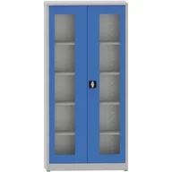 Szafy biurowe - B2B Partner Szafa z półkami spawana ze szklanymi drzwiami, 1950 x 950 x 400 mm, szara/niebieska 178597 - miniaturka - grafika 1