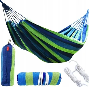 Hamak ogrodowy mocny duÅ¼y turystyczny z drÄ Å¼kiem 260x150 zielono-niebieski - Hamaki - miniaturka - grafika 1