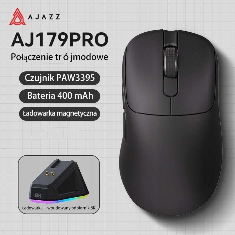 Ajazz AJ179PRO -3 Mod-Black-Pixart 3395-8K Charging Dock bezprzewodowa AJ179-PRO-B
