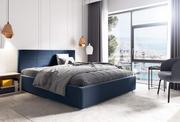 Łóżka - Łóżko tapicerowane pikowane z materacem Katia 120x200 Granatowe Metalowy Stelaż - miniaturka - grafika 1