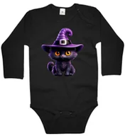 Body dla niemowląt - Body dziecięce Fioletowy Czarny Kot Wiedźma Czarownica Halloween 62/68 - miniaturka - grafika 1