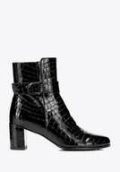 Półbuty męskie - Damskie botki ze skóry lakierowanej o fakturze croco czarne - miniaturka - grafika 1