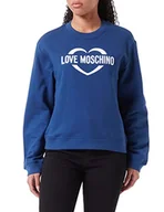 Bluzy damskie - Love Moschino Damska bluza z okrągłym dekoltem z holograficznym nadrukiem serca, niebieska, 44, niebieski, 44 - miniaturka - grafika 1