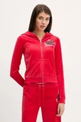 Bluzy damskie - Juicy Couture bluza welurowa Wrap You Up damska kolor czerwony z kapturem z nadrukiem JCNAS126451 - miniaturka - grafika 1