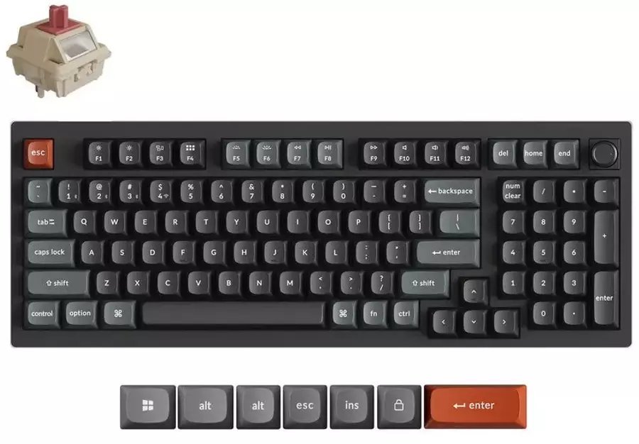 Keychron V5 Max Wireless V5U-D1 - US Layout - Hot-Swappable Silk POM Red - Black Czarny Mechaninė Belaidė Żądzeń Klawiatura