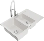 Zlewozmywaki z baterią - Mexen Gaspar zlewozmywak granitowy 1,5-komorowy z ociekaczem i baterią kuchenną Aster, biały - 6507-20-73450-02 - miniaturka - grafika 1