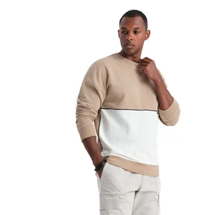 Bluza męska OVERSIZE z kontrastowym łączeniem kolorów - beżowa V2 B1673 XXL - Bluzy męskie - miniaturka - grafika 1
