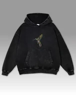 Bluzy damskie - Bluza z Kolibrem Haft Oversize Sprana Kolorowy Ptak Czarny S - miniaturka - grafika 1
