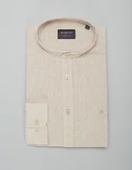 Koszule męskie - Koszula męska lniana ze stójką lentini 00392 beżowy slim fit - miniaturka - grafika 1