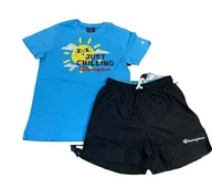 Spodenki damskie - Champion Chłopięcy Legacy Back to The Beach Ac S/S T-shirt i szorty plażowe komplet, (jasnoniebieski/czarny), 9-10 lat - miniaturka - grafika 1