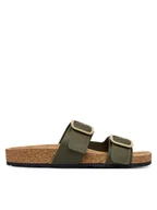 Klapki i japonki damskie - Tommy Hilfiger Klapki Leather Double Strap Cork Sandals FW0FW09118 Zielony - miniaturka - grafika 1