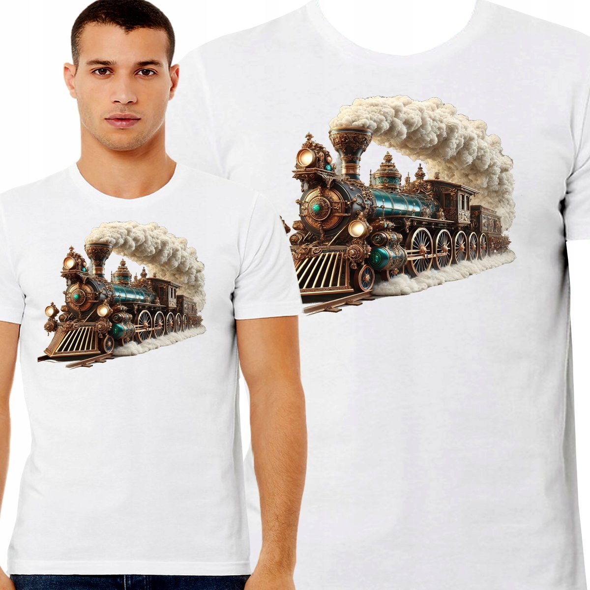 KOSZULKA Z NADRUKIEM POCIĄG PAROWÓZ LOKOMOTYWA DLA FANA POCIĄGÓW XXL 3409