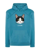 Bluzy męskie - Bluza z kapturem Dachowiec Czarno Biały Personalizowana Kot Jasnoniebieski XL - miniaturka - grafika 1