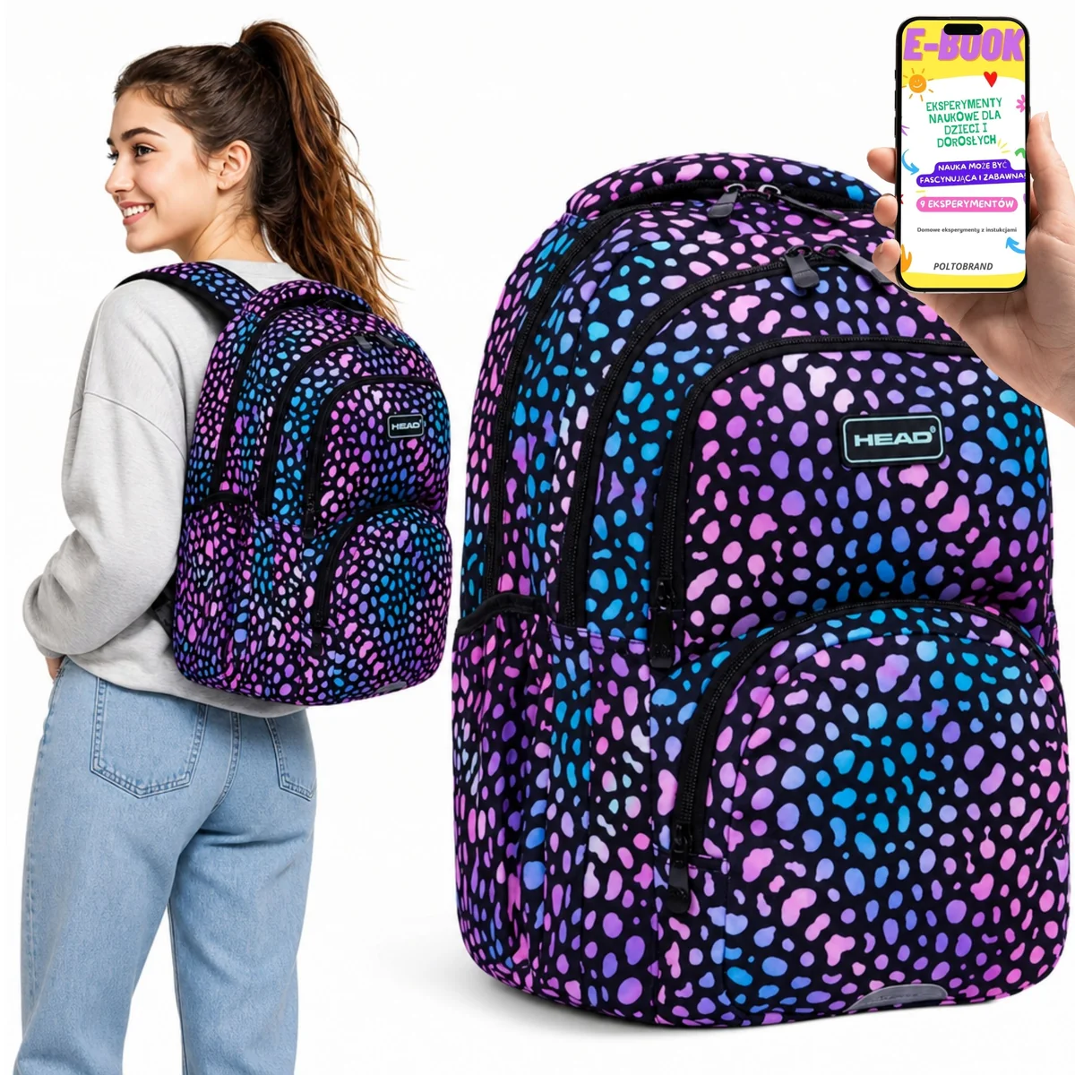 Plecak Szkolny HEAD Gemstone Element 27L 3 Komory A4 Laptop dla Dziecka + E-BOOK