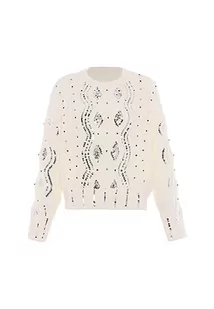 faina Damski sweter z dzianiny z cekinami, wełniany, biały, rozmiar XL/XXL, biały (wollweiss), XL - Swetry damskie - miniaturka - grafika 1