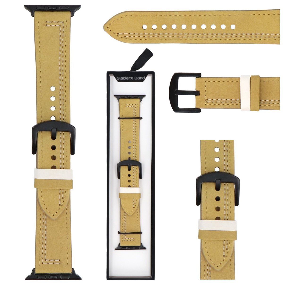 GlacierX Pasek Leather Seam Avocado Green do Apple Watch 42/44/45/49mm