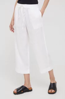Spodnie damskie - DKNY spodnie lniane damskie kolor biały szerokie high waist - - grafika 1