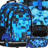 Plecaki worki - Plecak Szkolny Dla Chłopca Pixele Piksele Blue Pady W Pad Piórnik Worek - miniaturka - grafika 1