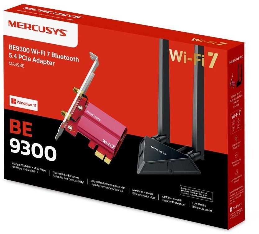 Karta sieciowa Mercusys MERCUSYS MA49BE WiFi7 PCIe adapter BE9300,2,4GHz/5GHz/6GHz,Bluetooth5.4