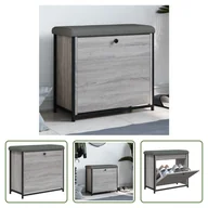 Szafki na buty - The Living Store Ławka na buty z klapką szara Sonoma 62x32x56 cm - miniaturka - grafika 1