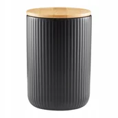 Pojemniki kuchenne - Ambition Curly pojemnik ceramiczny z bambusową pokrywą 850ml czarny - miniaturka - grafika 1