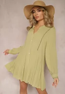 Sukienki - Zielona Rozkloszowana Sukienka Koszulowa Mini w Stylu Boho Binessa - miniaturka - grafika 1