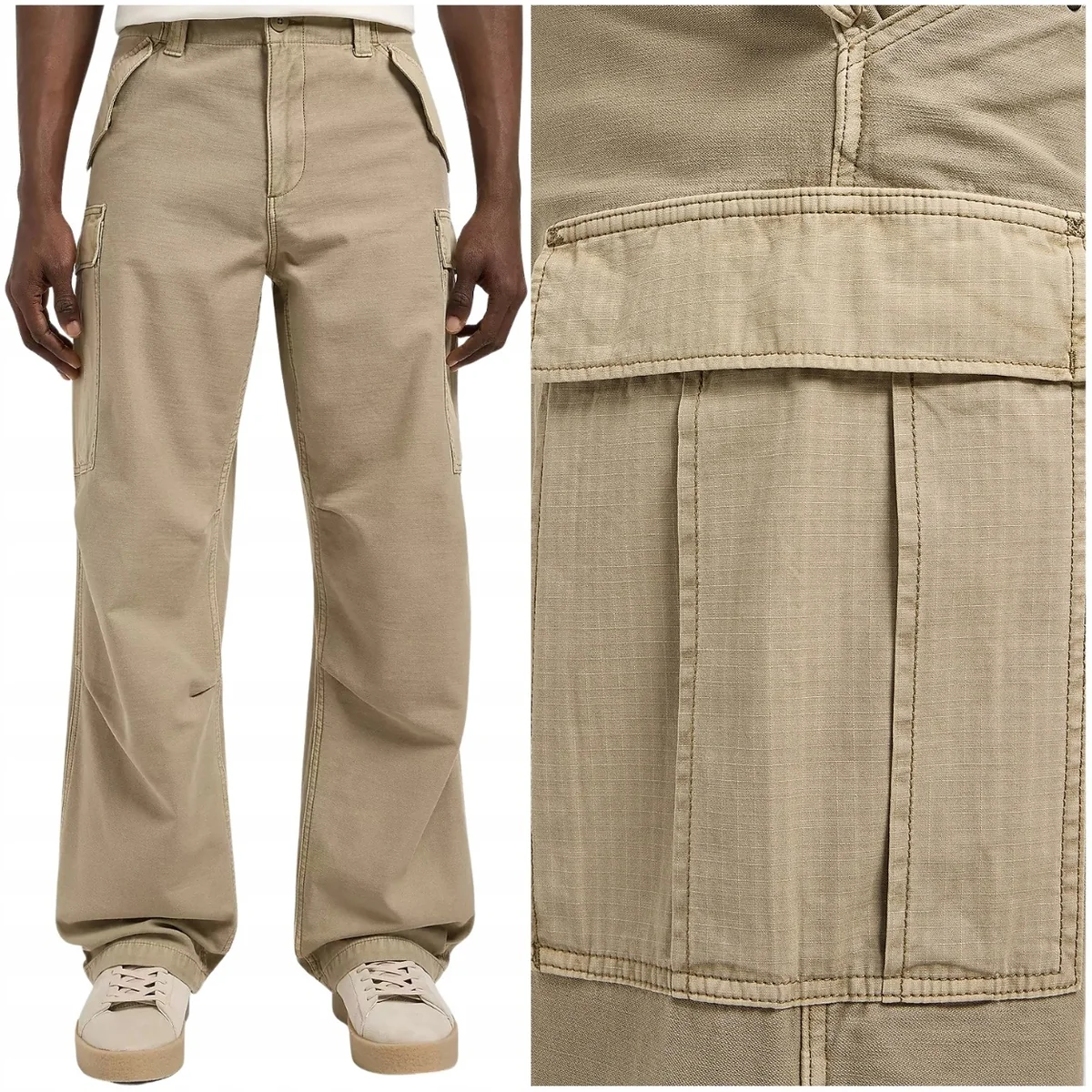 Lee Parachute Cargo luźne bawełniane spodnie materiałowe bojówki W33 L32