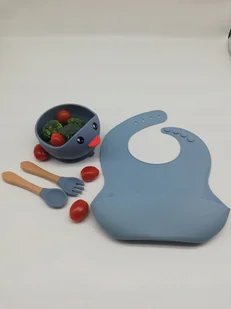 BABY BOX Miseczka łyżka widelec śliniak BLW SILIKON PREZENT DZIEŃ DZIECKA - Zestawy naczyń dla dzieci - miniaturka - grafika 1