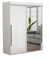 Szafy - Szafa Przesuwna Do Garderoby ALLAM Lustro Czarne Uchwyty 160x202 Biała - miniaturka - grafika 1