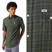 Koszule męskie - Wrangler SS WESTERN SHIRT Green Indigo BAWEŁNIANA KOSZULA KRÓTKI RĘKAW M - miniaturka - grafika 1