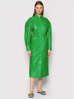 Sukienki - Remain Sukienka skórzana Dahlia RM1019 Zielony Loose Fit - grafika 1