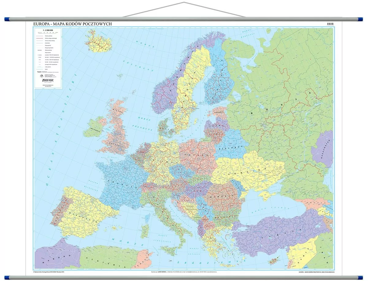 Europa mapa ścienna kodów pocztowych 1:2 500 000 - Księgarnie ArtTarvel: KRAKÓW - ŁÓDŹ - POZNAŃ - WARSZAWA EkoGraf