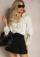 Koszule damskie - Jasnobeżowa Koszula w Kropki z Długimi Rękawami i Kołnierzykiem Alisate - miniaturka - grafika 1