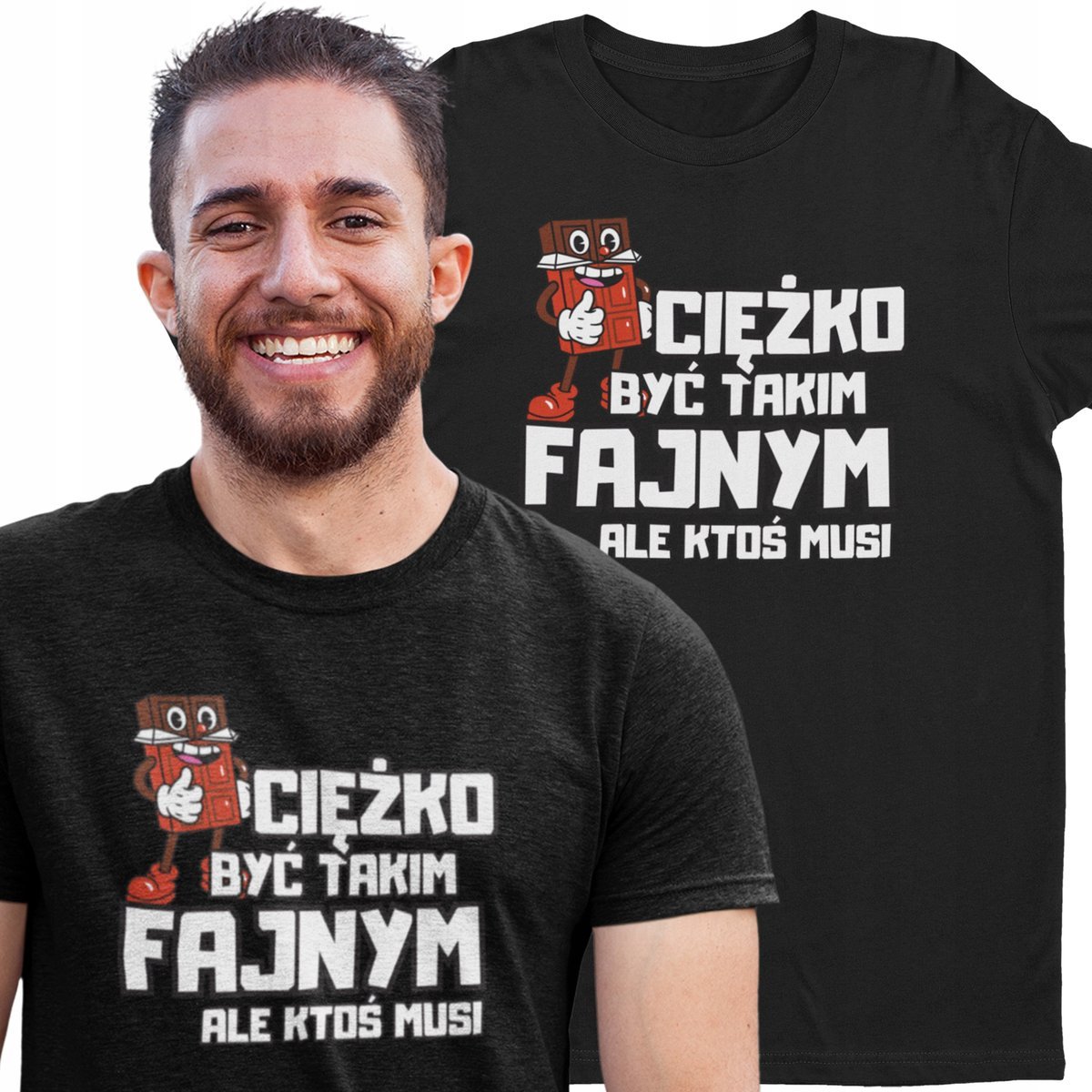 Męska koszulka ciężko być takim fajnym z nadrukiem PREZENT 240 4XL