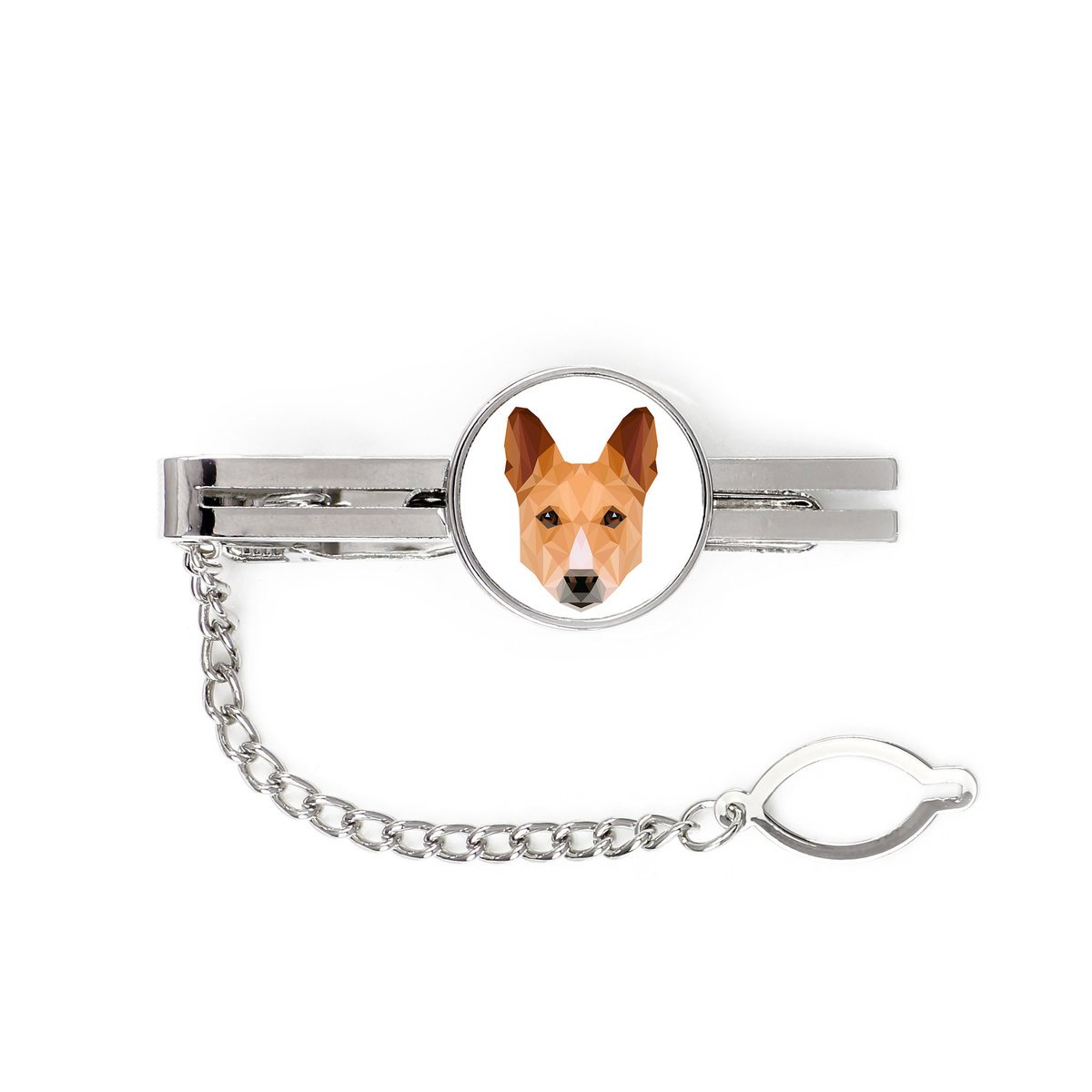 Basenji, Basendżi, Congo Dog -geometryczna spinka ze zdjęciem i napisem do krawata Art-Dog