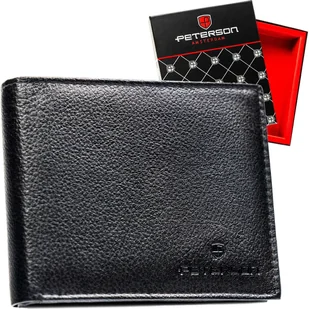 PETERSON Klasyczny poziomy męski portfel bez zapięcia duży na karty dokumenty gotówkę skóra naturalna czarny elegancki pudełko na prezent ochrona RF.. - Portfele - miniaturka - grafika 1