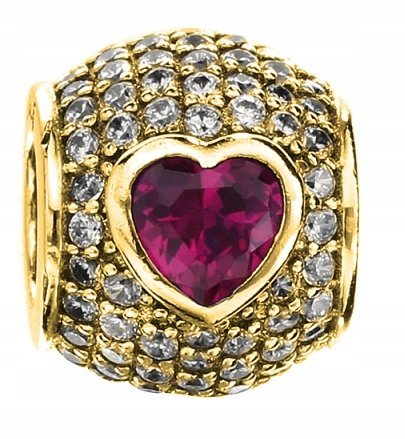 Złoty Charms Różowe Serduszko Koralik Serce z Cyrkoniami SREBRO 925