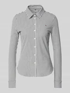 Koszule damskie - Bluzka koszulowa o kroju slim fit z mieszanki bawełny - miniaturka - grafika 1