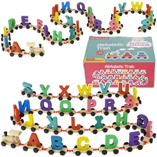 Nobo Kids, Drewniany Pociąg Kolejka Alfabet 26 Wagony Literki - Kolejki i akcesoria - miniaturka - grafika 1