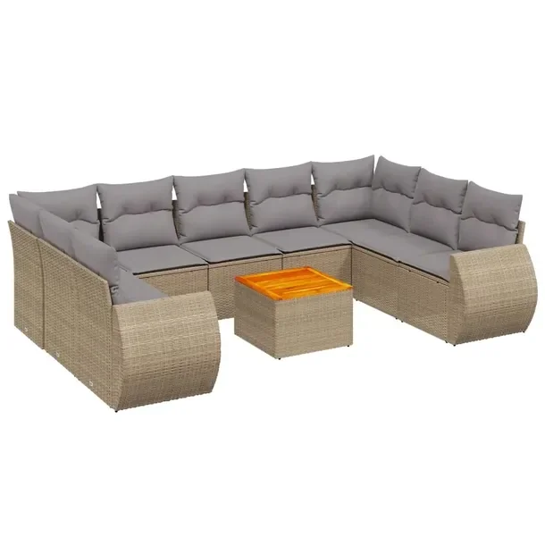 Zestaw mebli ogrodowych beżowy z poduszkami, rattan PE, wymiary 62x62x69 c