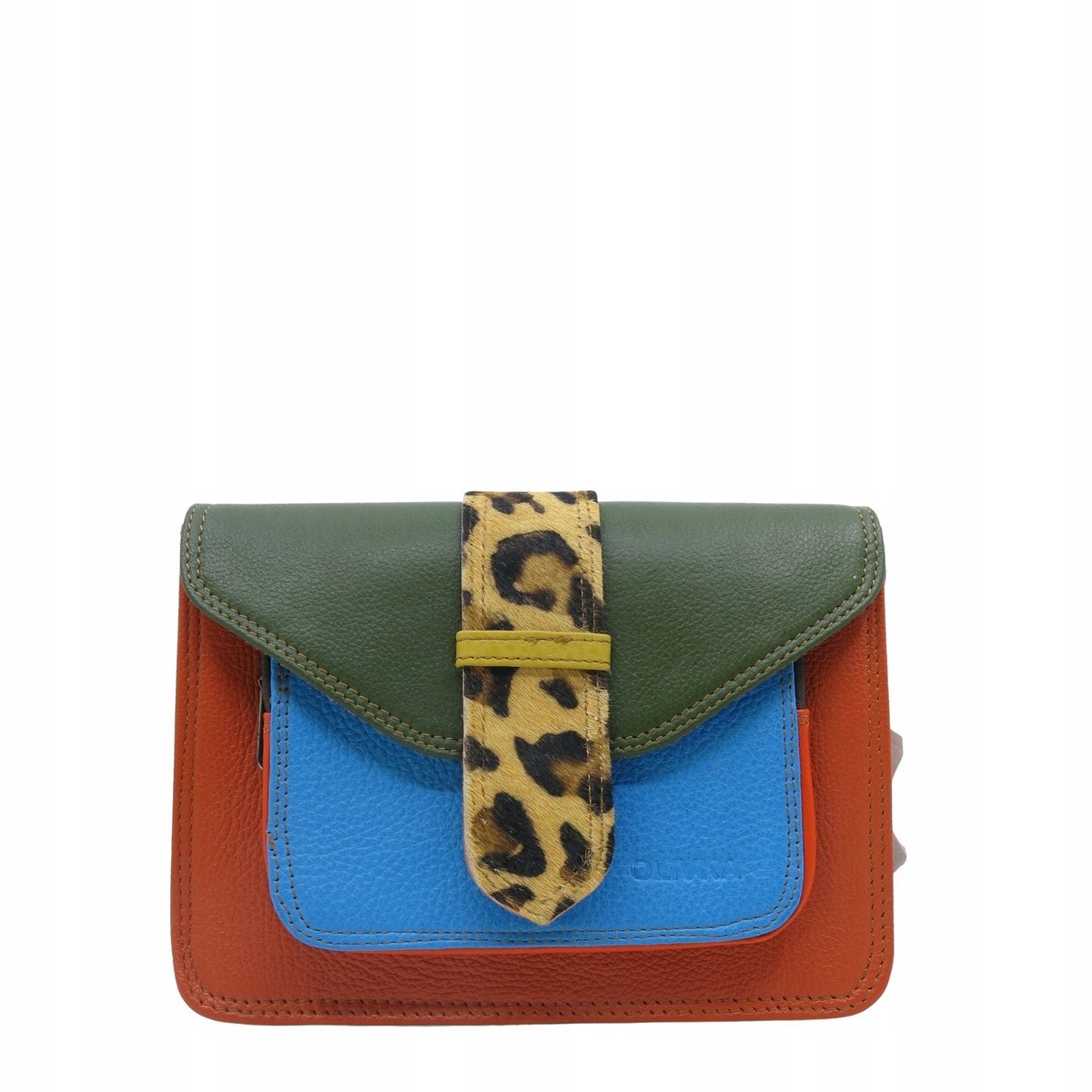 Torebka skórzana dwustronny odwracalny pasek damska listonoszka eko OLIVKA