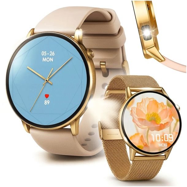 Smartwatch Damski Amoled Rozmowy Menu Polski - Zdrowie Sport Chat GPT Złoty