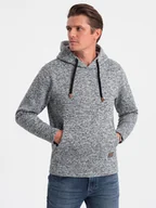 Bluzy męskie - Bluza męska nierozpinana kangurka z kapturem - szary melanż V1 B1675 M - miniaturka - grafika 1