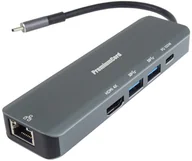 Adaptery i przejściówki - PREMIUMCORD Adaptér USB-C na Gigabit 10/100/1000Mbps + 1x HDMI, 2x USB3.2, 1x PD 100W konektor, Šedá - miniaturka - grafika 1