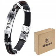 Bransolety męskie - BLINGART Bransoletka męska Z blaszką pod GRAWER skórzana brązowo czarna - miniaturka - grafika 1