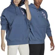 Bluzy męskie - Bluza adidas Essentials BrandLove Fleece Hoodie HL9382 - niebieska - miniaturka - grafika 1