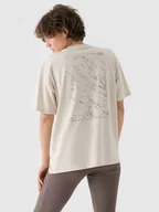 Koszulki sportowe damskie - Damski t-shirt z nadrukiem 4F 4FWAW24TTSHF1651 - beżowy - miniaturka - grafika 1