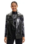 Płaszcze damskie - Bezrękawnik damski Desigual Tulsa czarny eko skóra -S - DESIGUAL - miniaturka - grafika 1